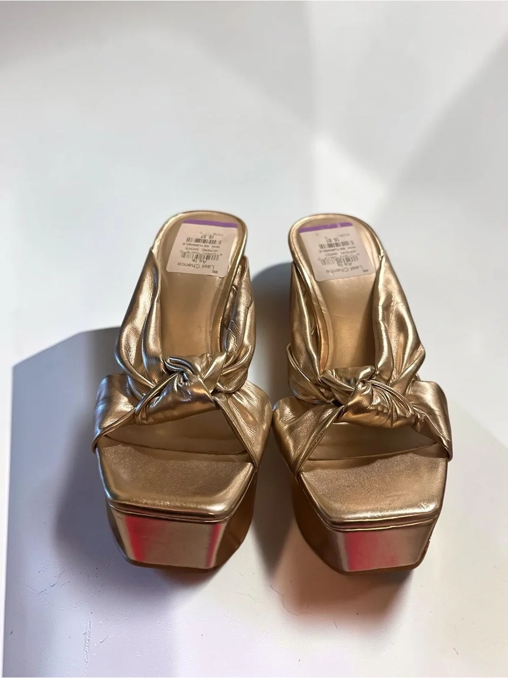 Open Edit Gold Platform Mule Sandals Knotted Block Heel Size 7M